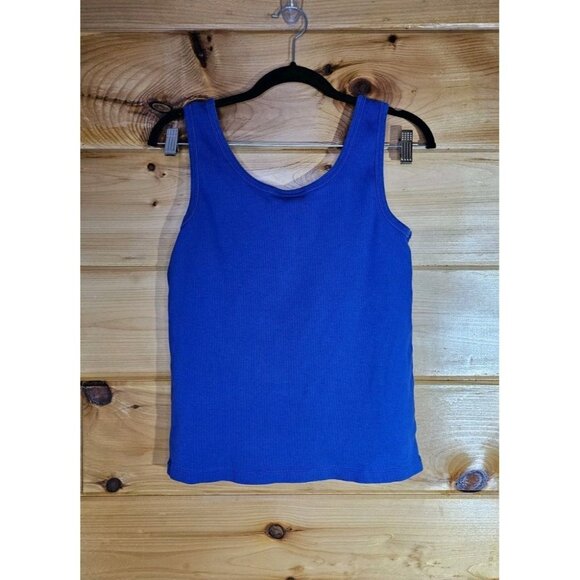LAUREN RALPH LAUREN Womens Size Medium BLUE COTTON RIBBED KNIT -TANK TOP - Picture 9 of 9